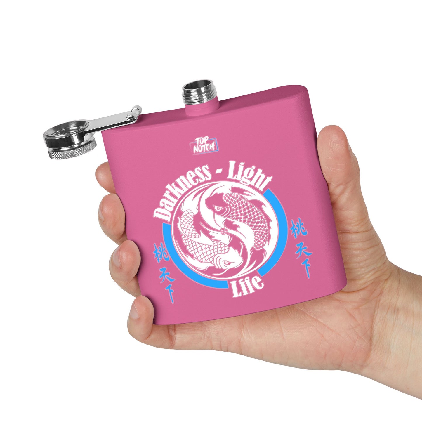 Koi Yin Yang Flask — "Darkness • Light Life" 6oz Stainless Steel Hip Flask