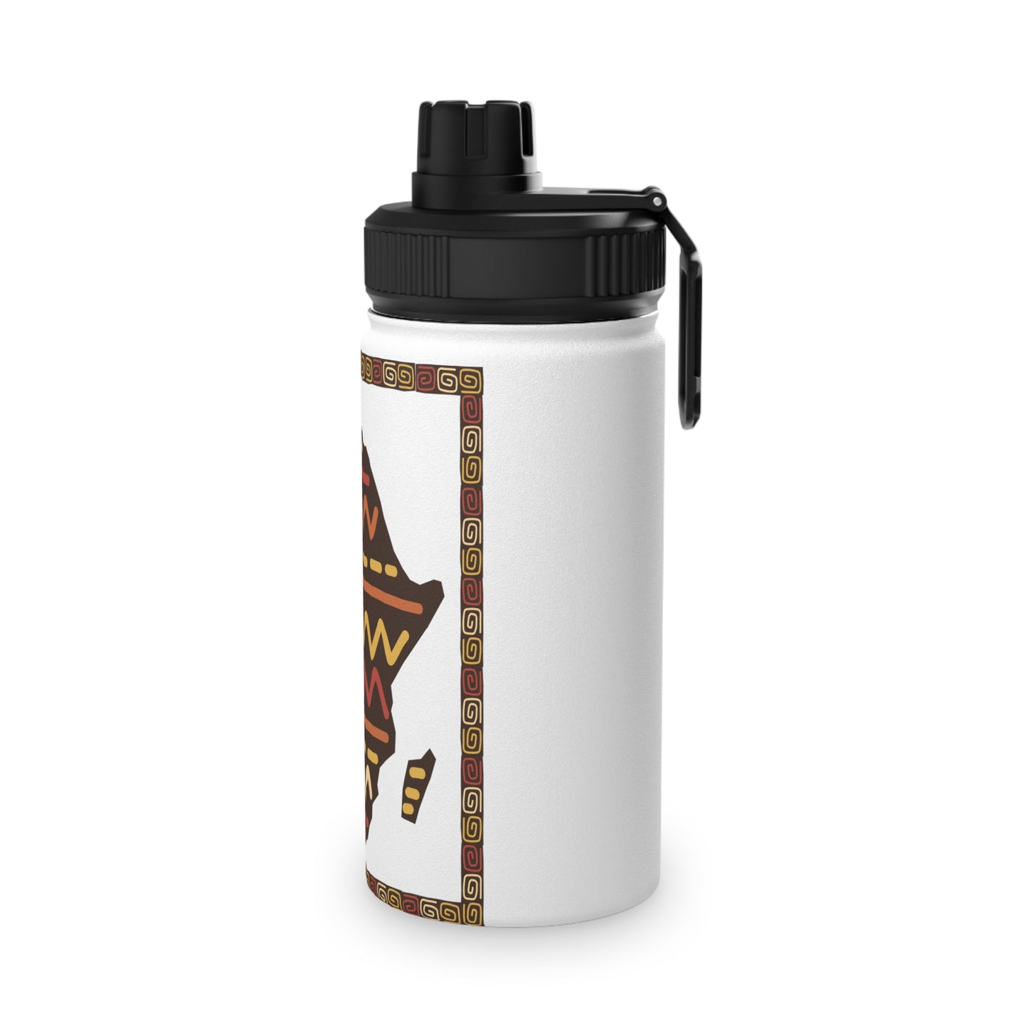 Geometric African Art Stainless Steel Water Bottle - Sports Lid