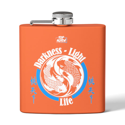 Koi Yin Yang Flask — "Darkness • Light Life" 6oz Stainless Steel Hip Flask