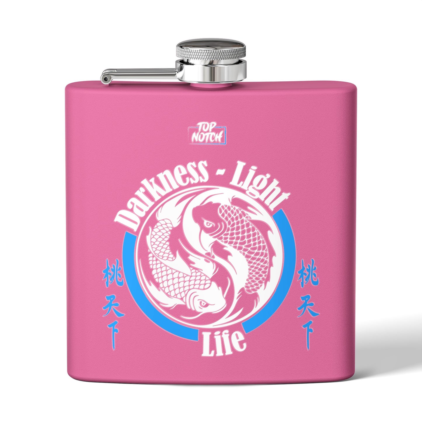 Koi Yin Yang Flask — "Darkness • Light Life" 6oz Stainless Steel Hip Flask
