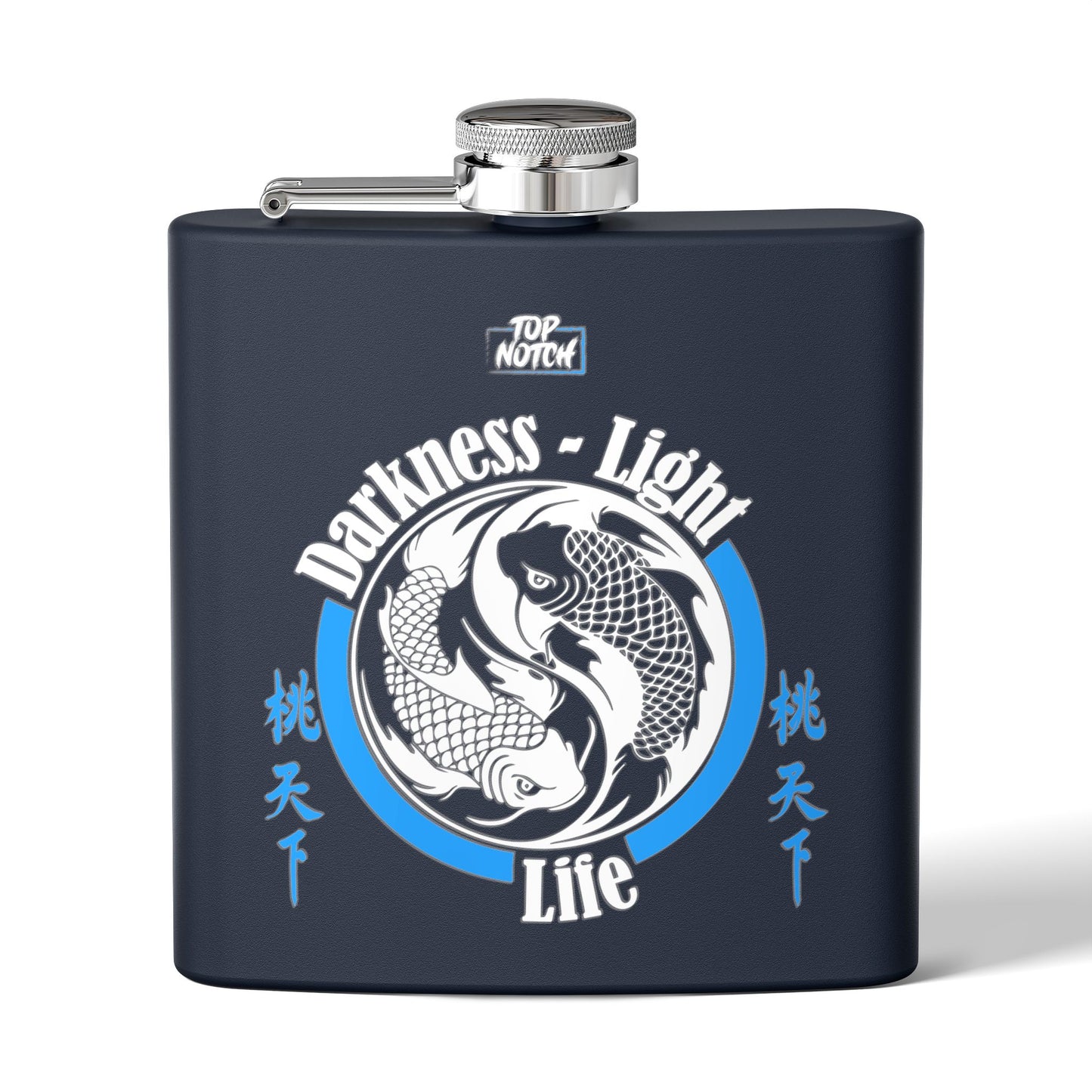 Koi Yin Yang Flask — "Darkness • Light Life" 6oz Stainless Steel Hip Flask