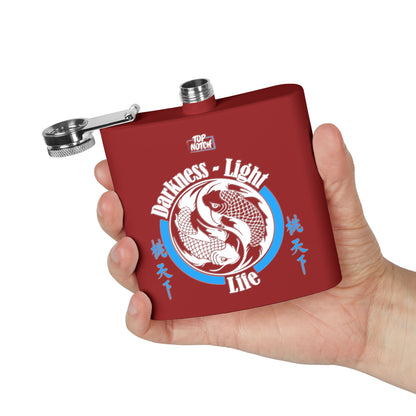 Koi Yin Yang Flask — "Darkness • Light Life" 6oz Stainless Steel Hip Flask