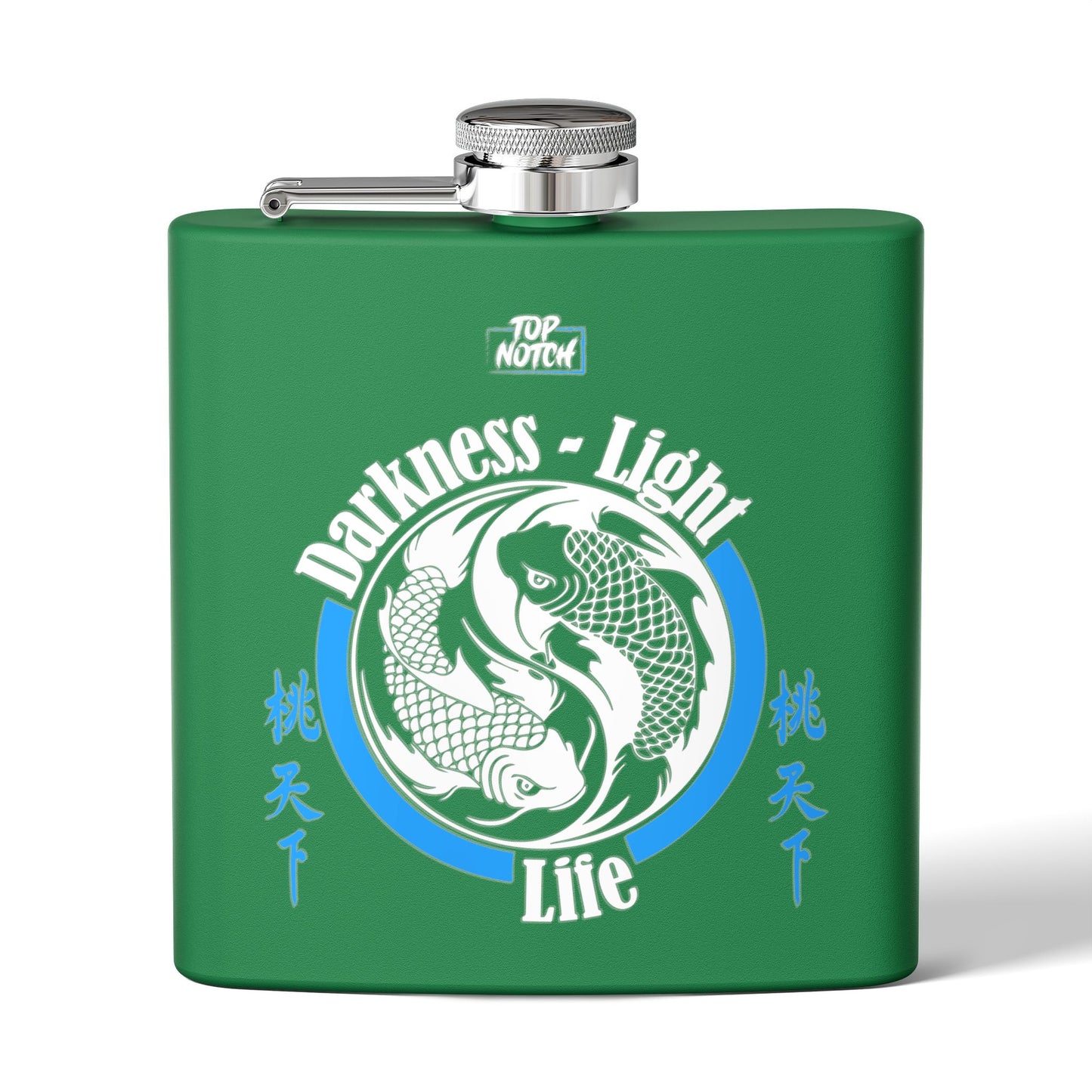 Koi Yin Yang Flask — "Darkness • Light Life" 6oz Stainless Steel Hip Flask