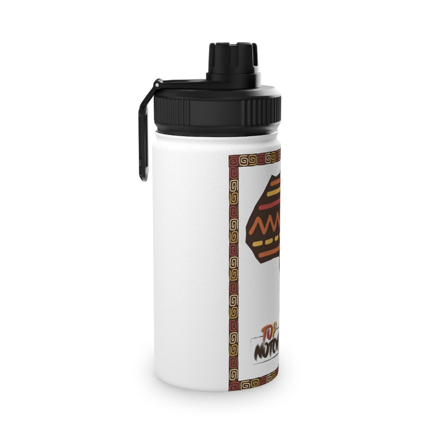 Geometric African Art Stainless Steel Water Bottle - Sports Lid