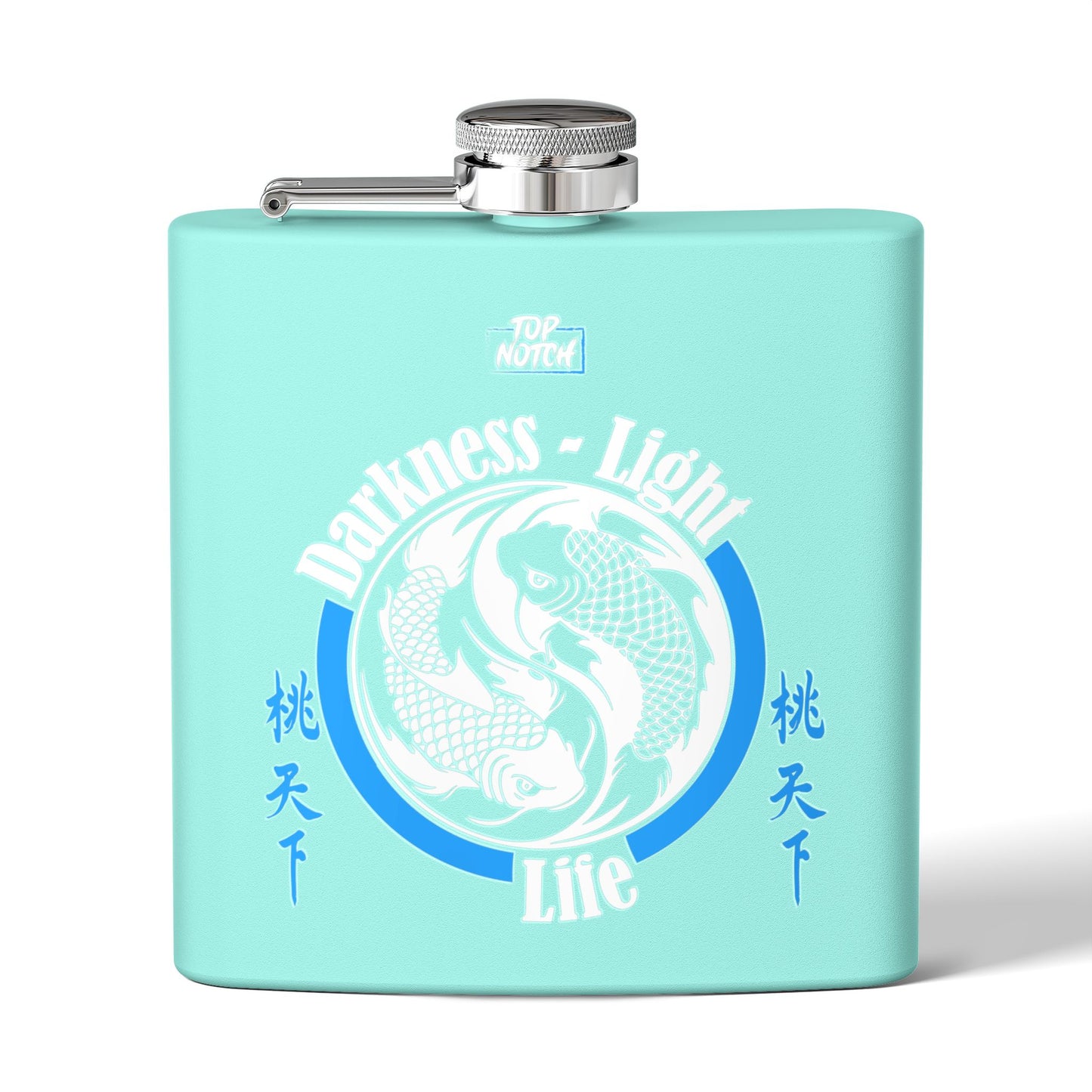 Koi Yin Yang Flask — "Darkness • Light Life" 6oz Stainless Steel Hip Flask