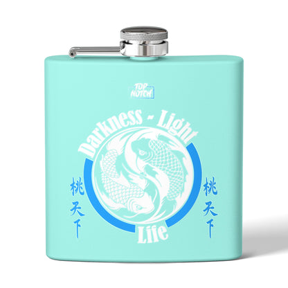 Koi Yin Yang Flask — "Darkness • Light Life" 6oz Stainless Steel Hip Flask