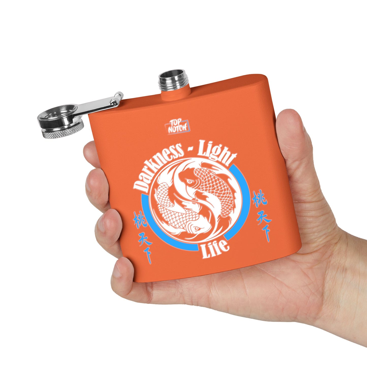 Koi Yin Yang Flask — "Darkness • Light Life" 6oz Stainless Steel Hip Flask
