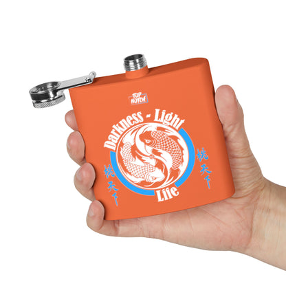 Koi Yin Yang Flask — "Darkness • Light Life" 6oz Stainless Steel Hip Flask