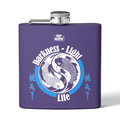 Koi Yin Yang Flask — "Darkness • Light Life" 6oz Stainless Steel Hip Flask