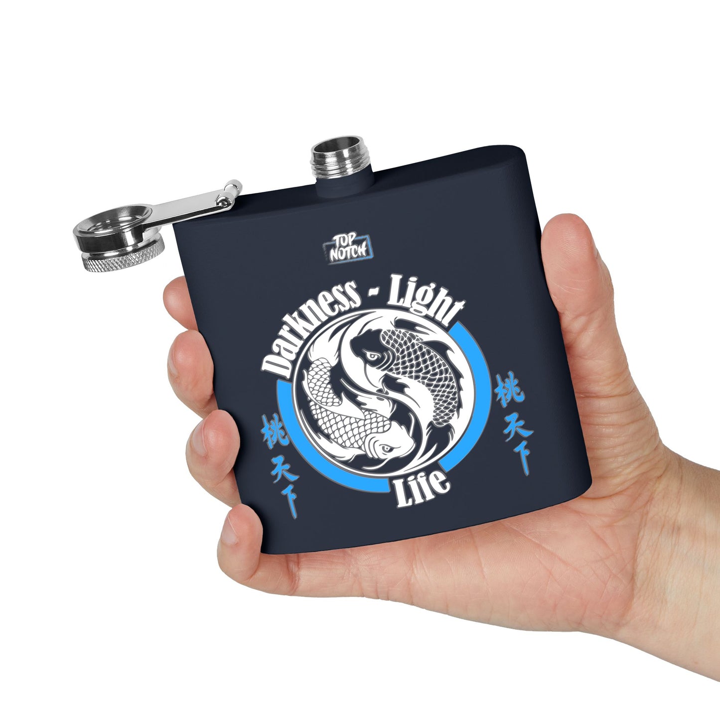 Koi Yin Yang Flask — "Darkness • Light Life" 6oz Stainless Steel Hip Flask