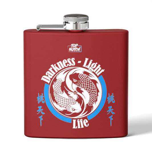 Koi Yin Yang Flask — "Darkness • Light Life" 6oz Stainless Steel Hip Flask