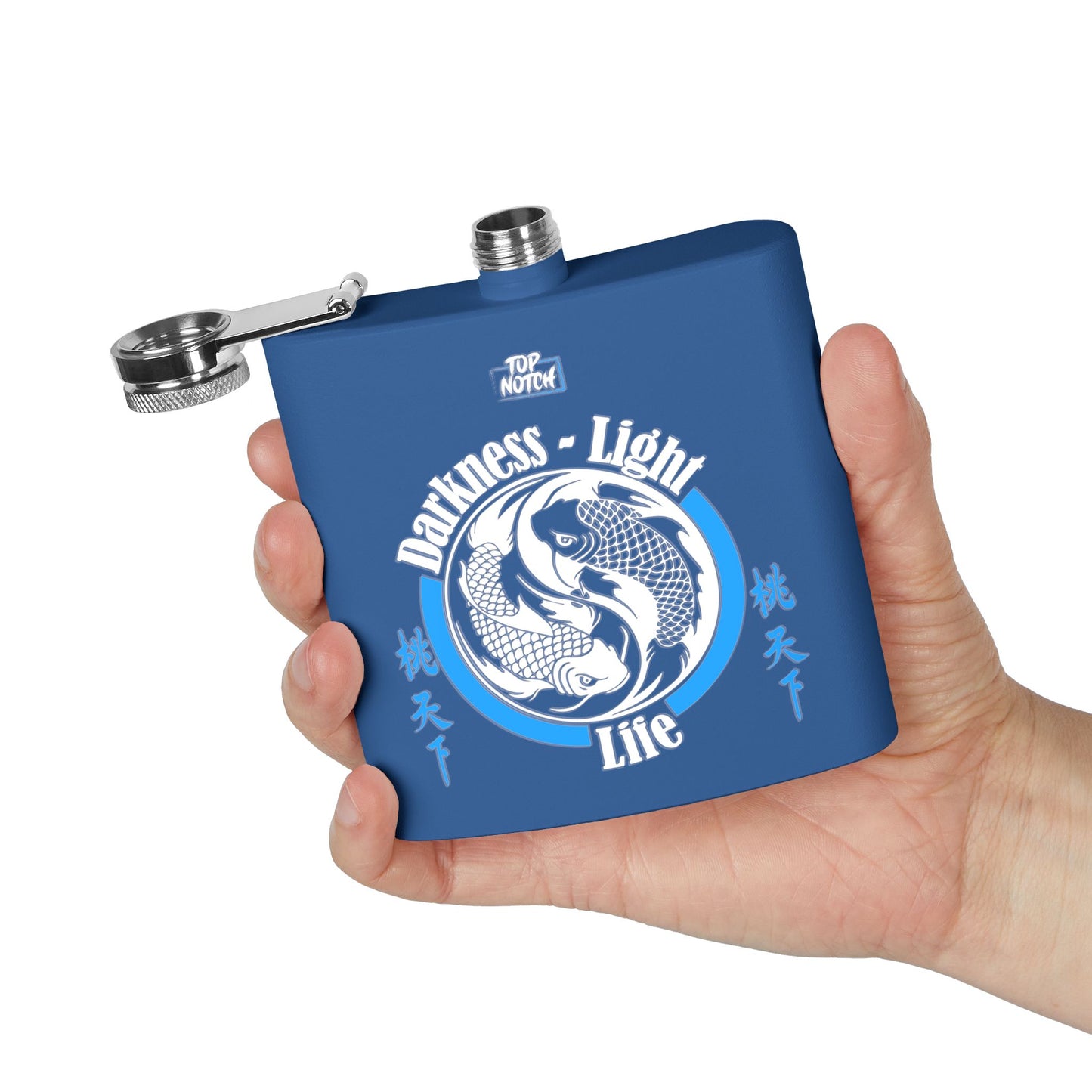 Koi Yin Yang Flask — "Darkness • Light Life" 6oz Stainless Steel Hip Flask