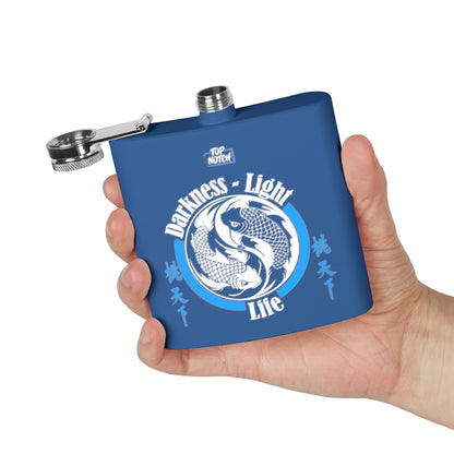 Koi Yin Yang Flask — "Darkness • Light Life" 6oz Stainless Steel Hip Flask