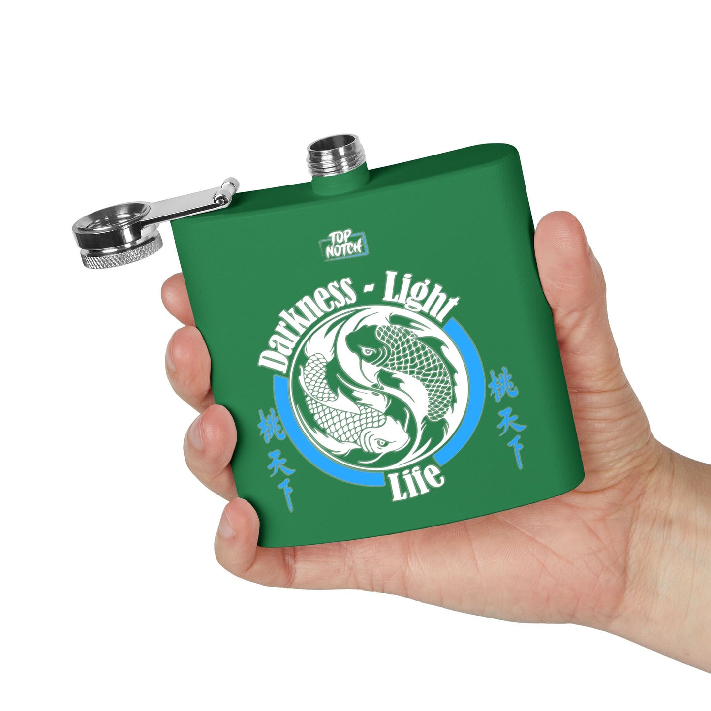 Koi Yin Yang Flask — "Darkness • Light Life" 6oz Stainless Steel Hip Flask