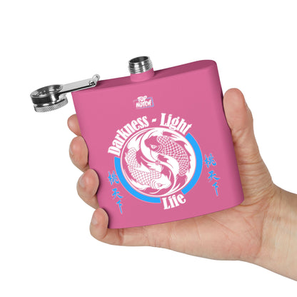 Koi Yin Yang Flask — "Darkness • Light Life" 6oz Stainless Steel Hip Flask