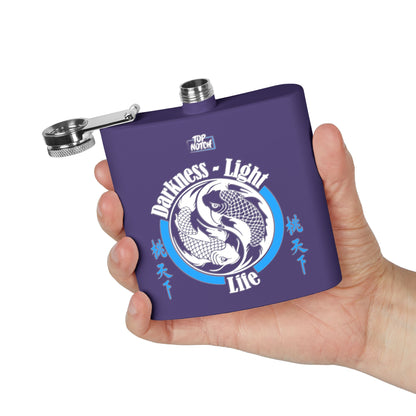 Koi Yin Yang Flask — "Darkness • Light Life" 6oz Stainless Steel Hip Flask