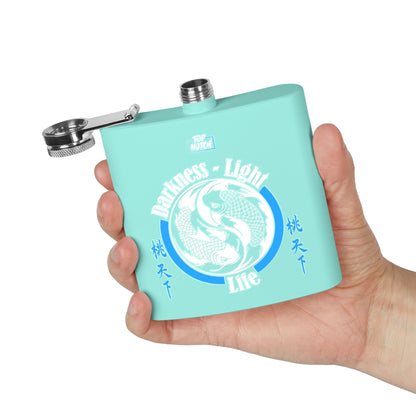 Koi Yin Yang Flask — "Darkness • Light Life" 6oz Stainless Steel Hip Flask