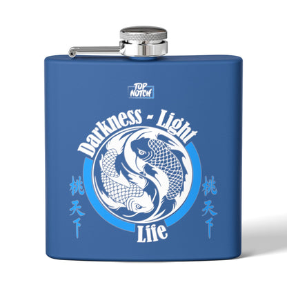 Koi Yin Yang Flask — "Darkness • Light Life" 6oz Stainless Steel Hip Flask